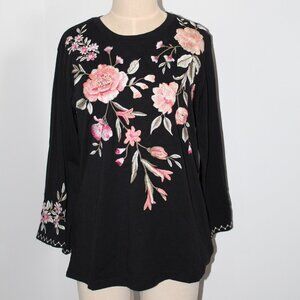 NWT Johnny Was Biya JWLA 3J Workshop Embroidered Vienna Kimono Sleeve Top Tee